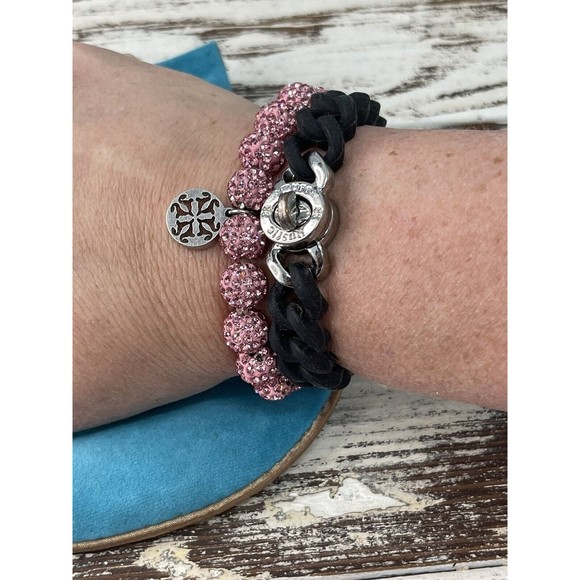 Rustic Cuff Pink Emmerson Beaded Bracelet Silicone black set With Dust Bag - Picture 3 of 3